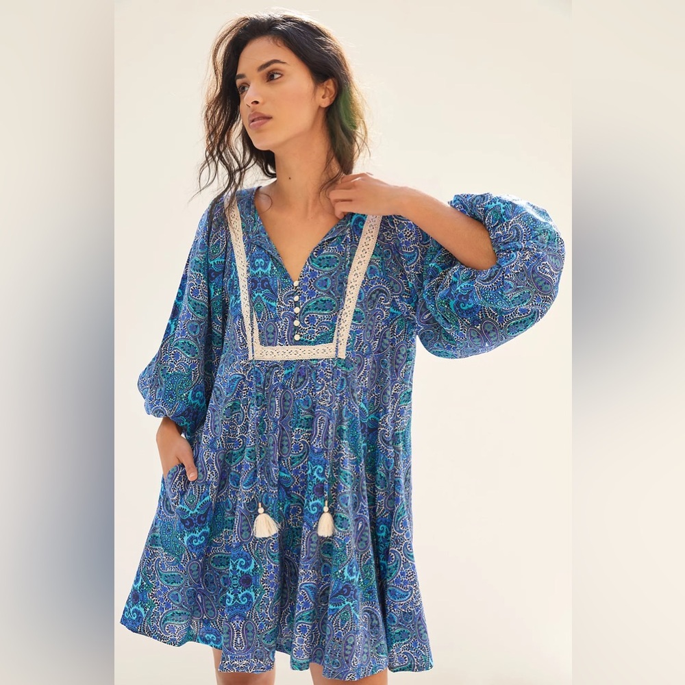 NWT‎ Anthropologie Lissa paisley blue bohemian flowy romper